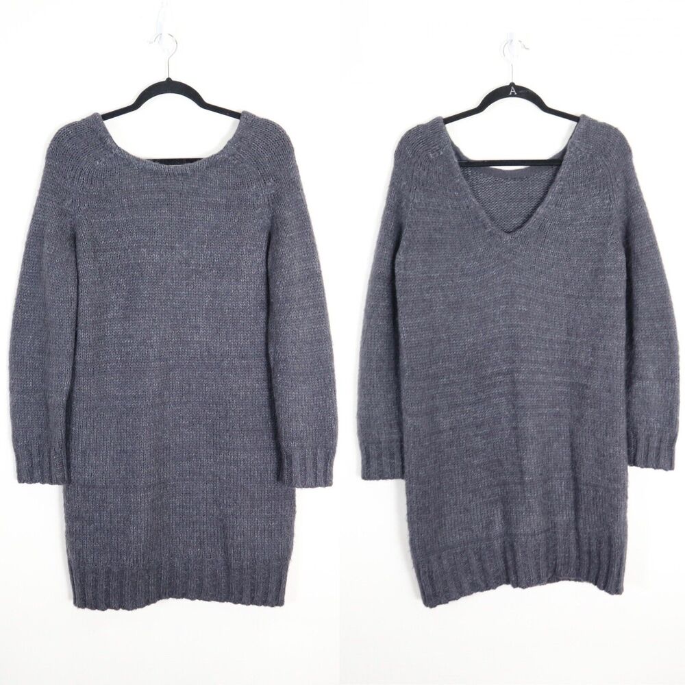 See By Chloe US 8 Chunky Knit Sweater Dress Gray Low Back Mini - Picture 1 of 11